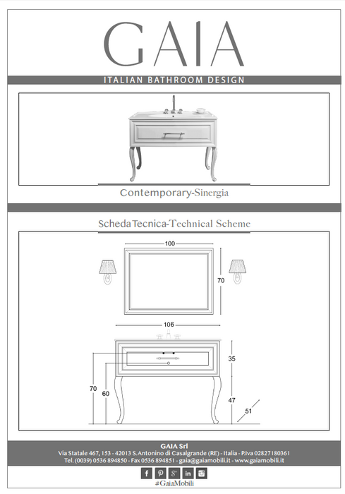 Mobilier baie Sinergia 106x51cm Gaia Mobili Italy