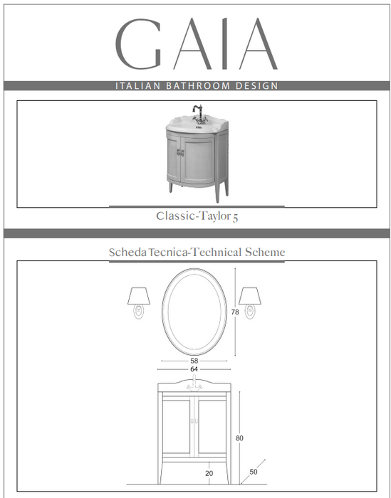 Mobilier Baie Clasic TAYLOR 5 - 64x50cm - Gaia Mobili Italia