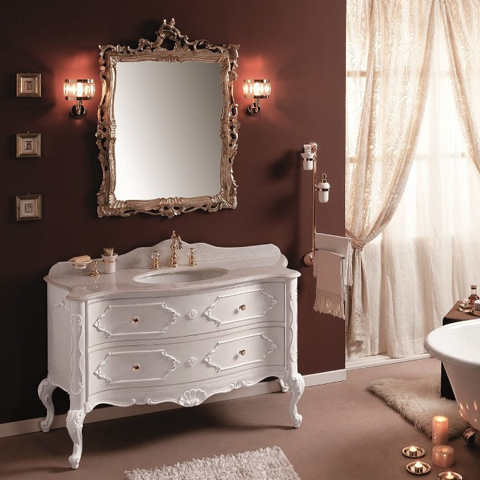 Mobilier Baie Clasic Anastasia 132cm Alb - Lemn Masiv & Marmură - Gaia Mobili Italia