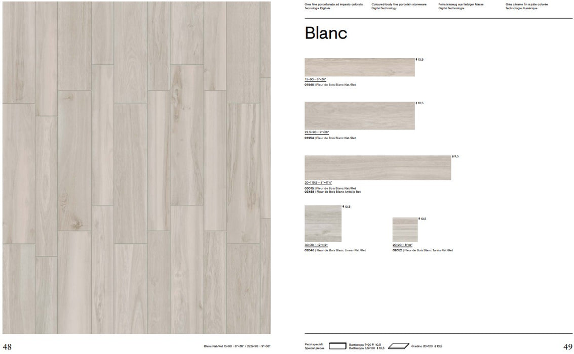 Gresie fleur de bois blanc 15X90cm made in italia
