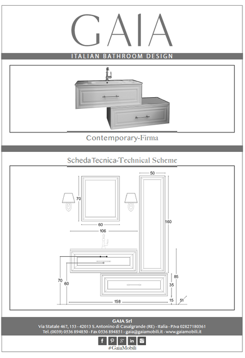 Mobilier baie contemporan Firma 106(+105)x51cm Gaia Mobili Italy
