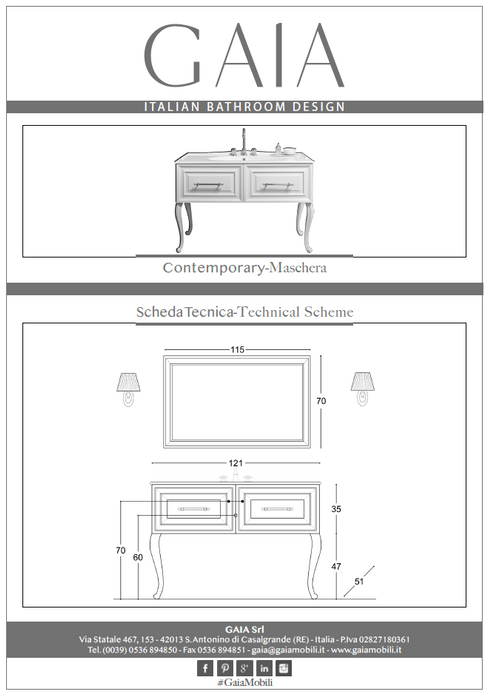 Mobilier baie contemporan Maschera 121x51 cm Gaia Mobili Italy