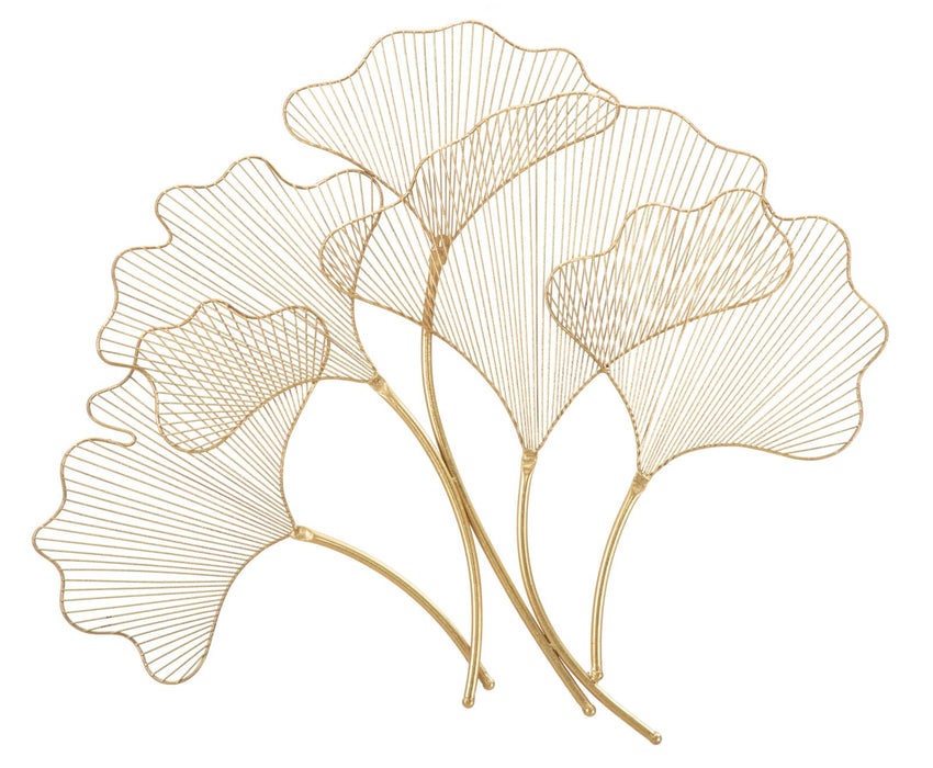 Vedere frontală a frunzelor traforate și tijelor aurii ale panoului Glam Leaf