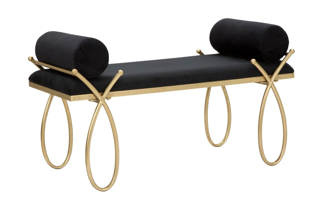Bancă Tapițată Pangila Negru – Catifea & Cadru Auriu, 112,5×49×53 cm