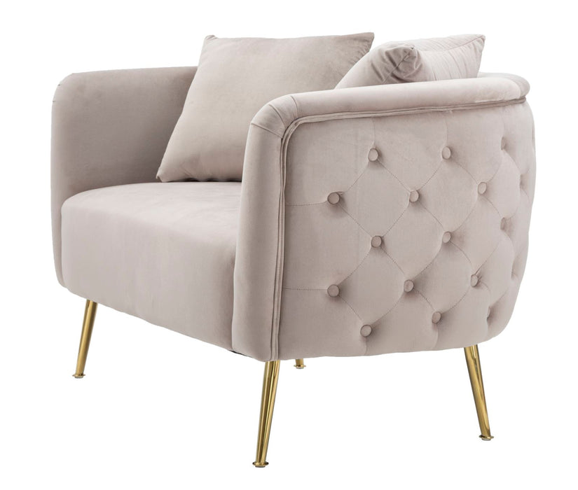 Canapea Bucarest 2 Locuri Catifea Grigio cu Picioare Aurii – Stil Glam