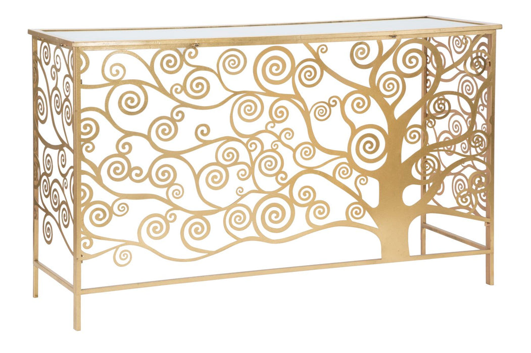Consolă Albero della Vita – Blat Marmură Albă & Structură Aurie cu Spirală | 141,5×40,5×81,5 cm