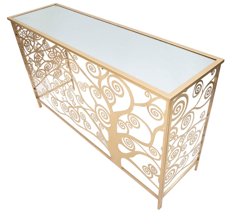 Consolă Albero della Vita – Blat Marmură Albă & Structură Aurie cu Spirală | 141,5×40,5×81,5 cm