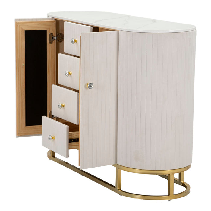 Set Mobilier Baie Glam Montpellier – Bază, Dulapuri & Oglindă | Crem | 120×40×85 cm