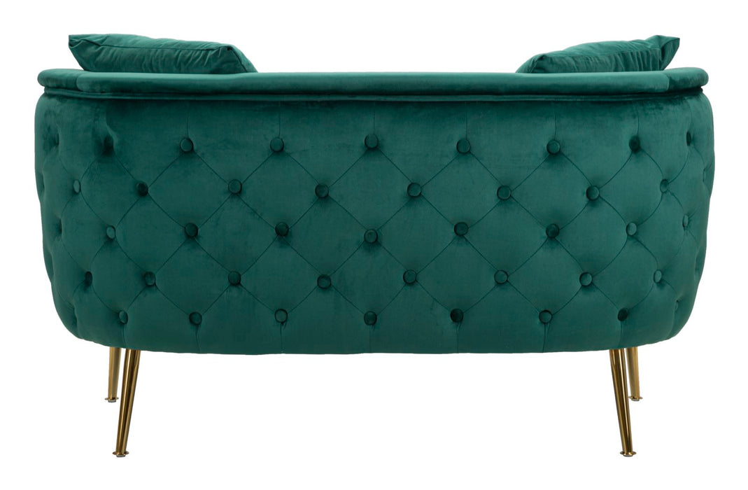 Canapea Bucarest 2 Locuri Catifea Verde smarald cu Picioare Aurii – Stil Glam
