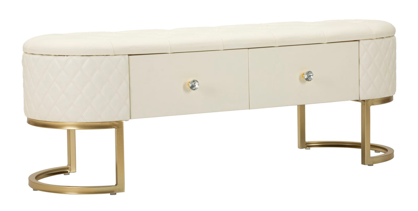 Bancă Sharon – Catifea Crem, Cadru Auriu, Stil Glam | 120×40×43 cm