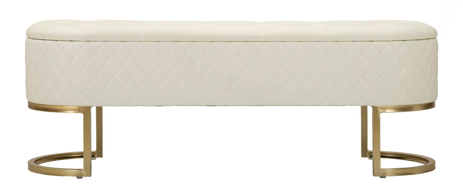 Bancă Sharon – Catifea Crem, Cadru Auriu, Stil Glam | 120×40×43 cm