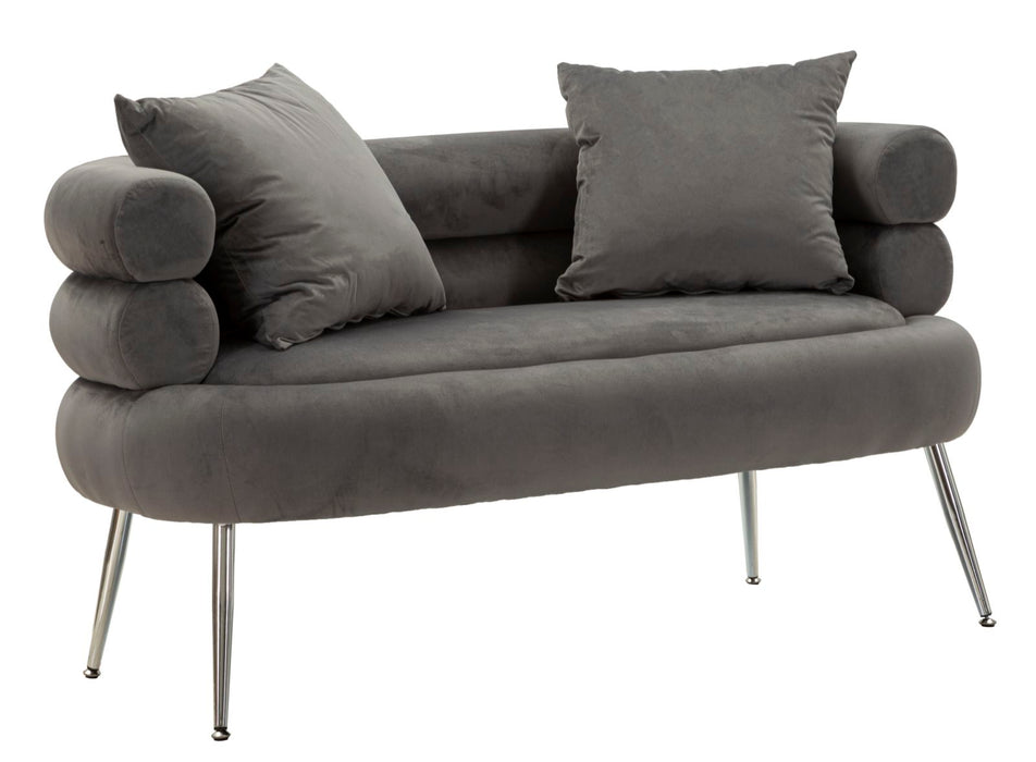 Canapea Silvery 2 Locuri Catifea gri cu Picioare silver – Stil Glam