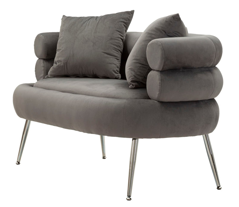 Canapea Silvery 2 Locuri Catifea gri cu Picioare silver – Stil Glam