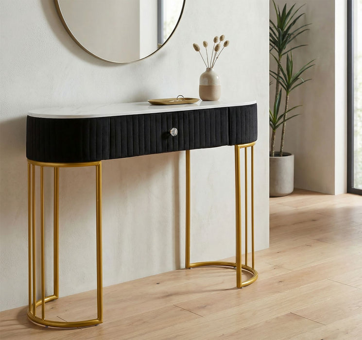 Consolă Montpellier Negra 100x74x43cm | Design Glam Auriu-Negru cu Sertar | Hol Elegant