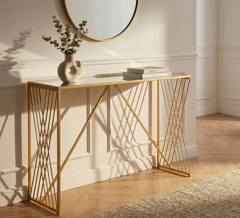 Consolă Easy Aurie 120x80x40cm | Design Glam cu Blat Oglindă | Hol și Living Elegant