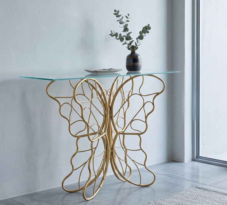 Consolă Fluture Aurie 110x76x40cm | Design Glam Original cu Aripi | Hol Spectaculos