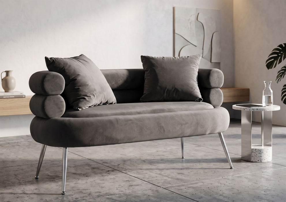 Canapea Silvery 2 Locuri Catifea gri cu Picioare silver – Stil Glam