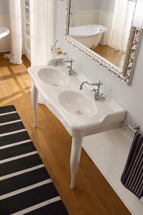 Lavoar cu Piedestal Castellana Scarabeo 126×52 cm – Ceramică Italiană Glossy White