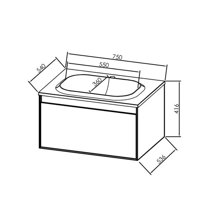 Set mobilier suspendat si lavoar Pandora 75x54cm alb