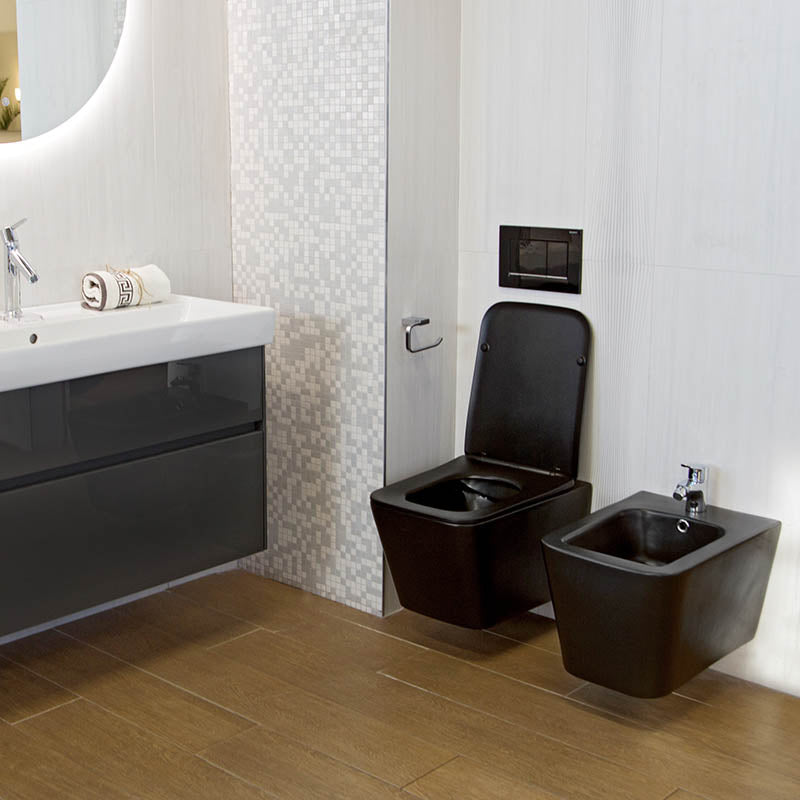 Bideu Rome Suspendat Negru Mat România 52.5x36.5cm - Obiecte Sanitare Moderne Casa Ta