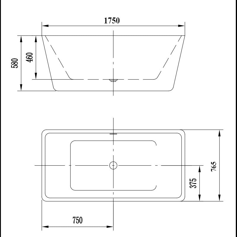 Cadă Freestanding Quadro 175cm - Acril Sanitar Premium, Albă
