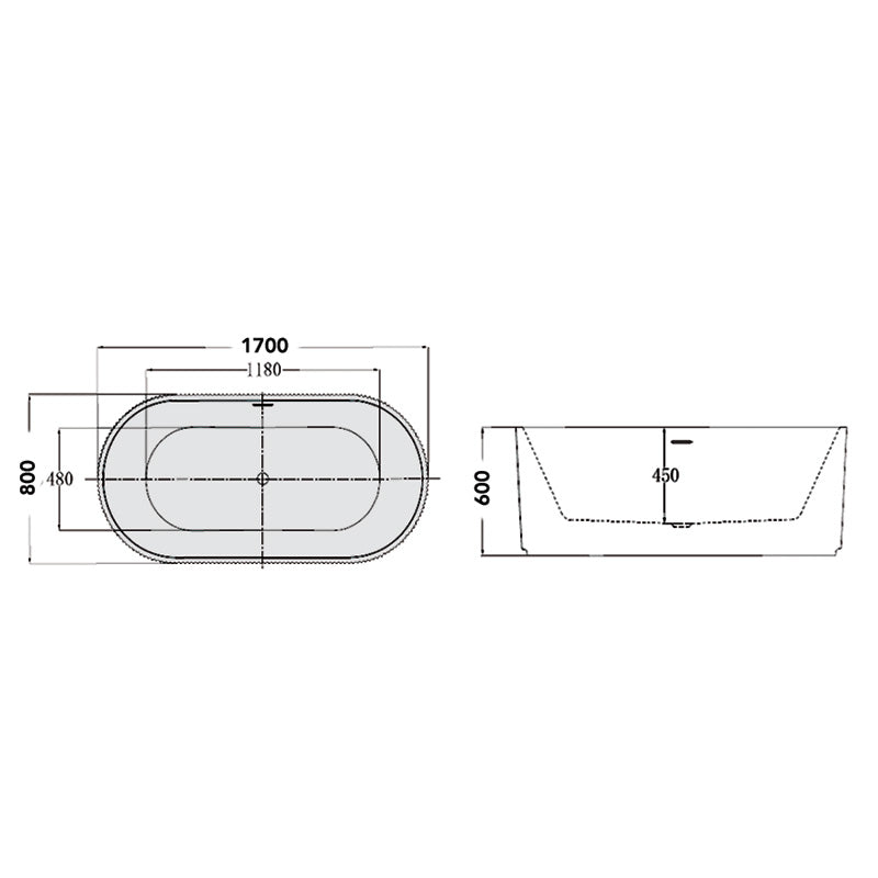 Cadă Freestanding Ovală Salome Rifle 170x80 cm - Acril Sanitar Premium Alb
