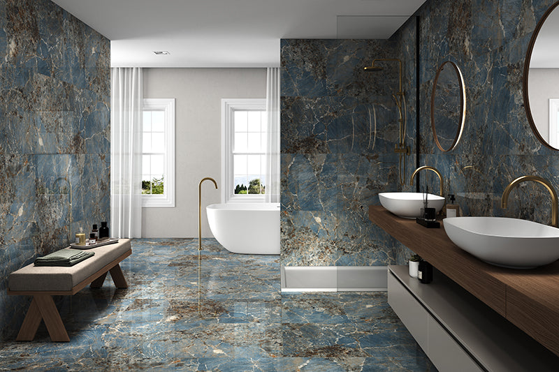 Gresie porțelanată Galaxy Aqua 60 × 120 cm, lucios, aspect marmură – Intermatex
