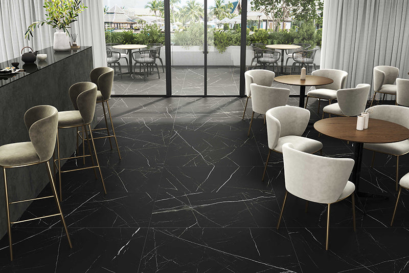 Gresie porțelanată Taormina Neagră 60 × 120 cm, aspect marmură – Intermatex