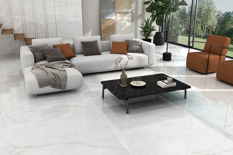 Gresie și faianță porțelanată Onice Bianco P. 120 × 120 cm, aspect marmură – Intermatex