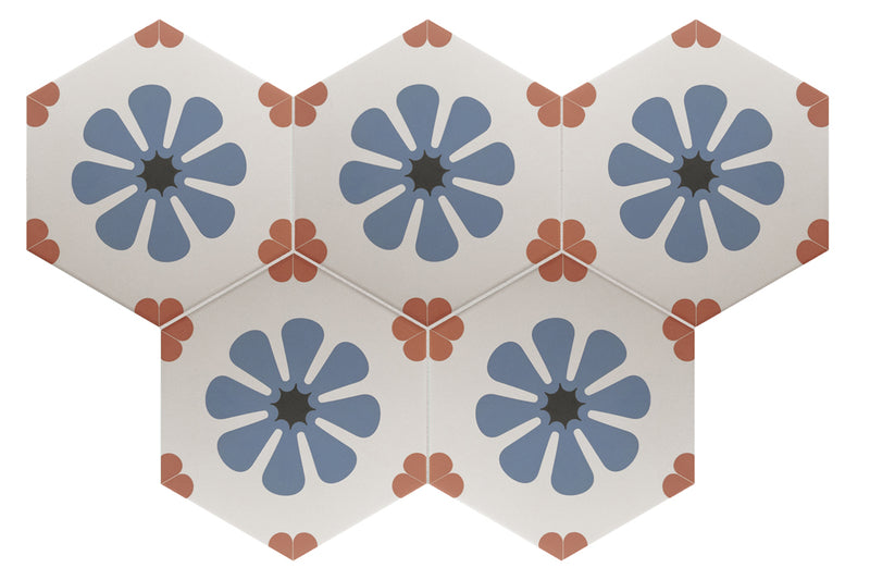 Gresie porțelanată hexagonală Coimbra Azure 17,5 × 20 cm, mat – Equipe