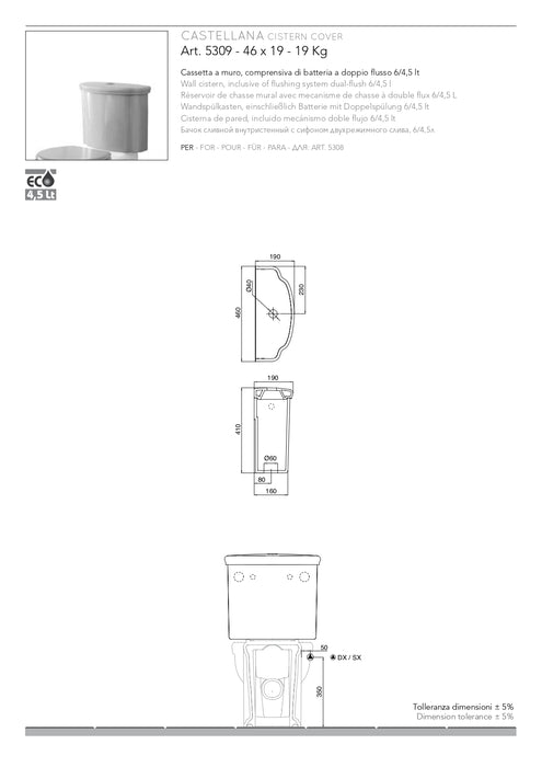 Vas WC monobloc Castellana 5308 – Set Complet cu Rezervor și Capac Soft Close | Scarabeo Italia