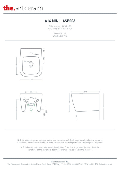 Bideu Suspendat A16 Mini Artceram 36×45 cm –asb003