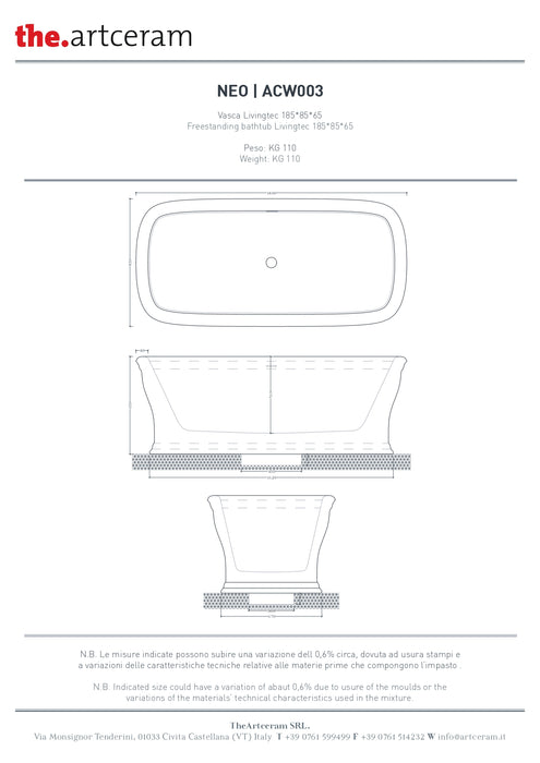 Cadă freestanding Civitas Artceram 180x85 cm - Livintec premium-acw003