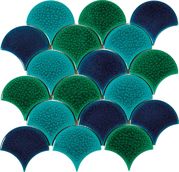 Mozaic pe Plasă The Atlantis 30.2x29.4cm - Finisaj Lucios Teal Ocean - INTERMATEX Spania