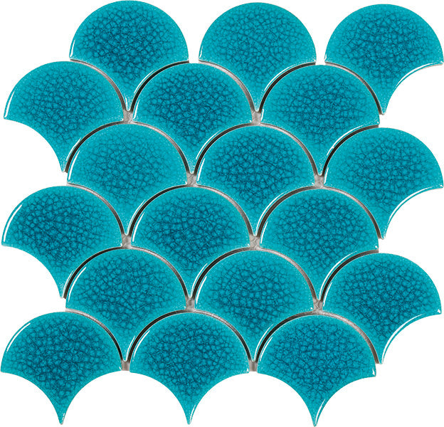 Mozaic pe Plasă The Atlantis 30.2x29.4cm - Finisaj Lucios Teal Ocean - INTERMATEX Spania