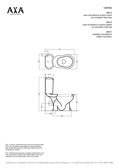 Vas WC Monobloc AXA Contea – Evacuare Laterală, Capac Soft Close, Made in Italy