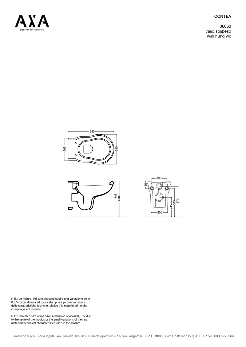 Vas WC Suspendat Contea cu Capac Soft Close Alb – 48×35 cm