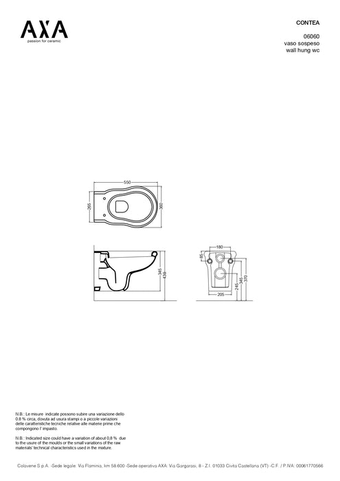 Vas WC Suspendat Contea cu Capac Soft Close Alb – 48×35 cm