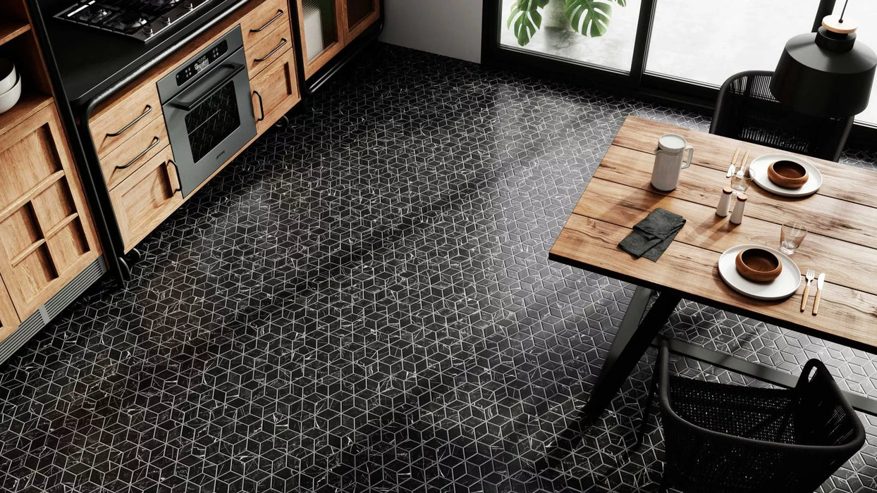 Gresie Faianță Rhombus Marquina 26.5x51cm - Porțelanată Mat Aspect Marmură