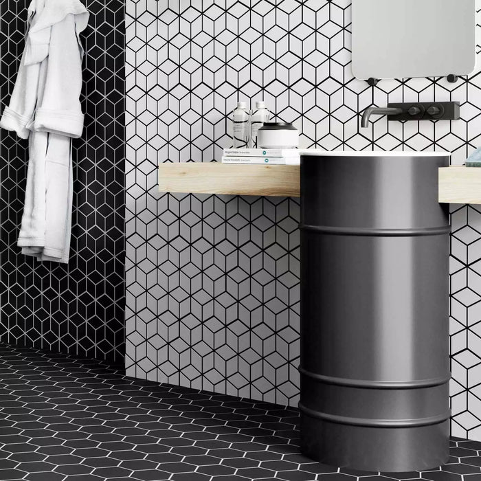 Gresie Faianță Rhombus Black/Snow 26.5x51cm - Porțelanată Mat Bicolor