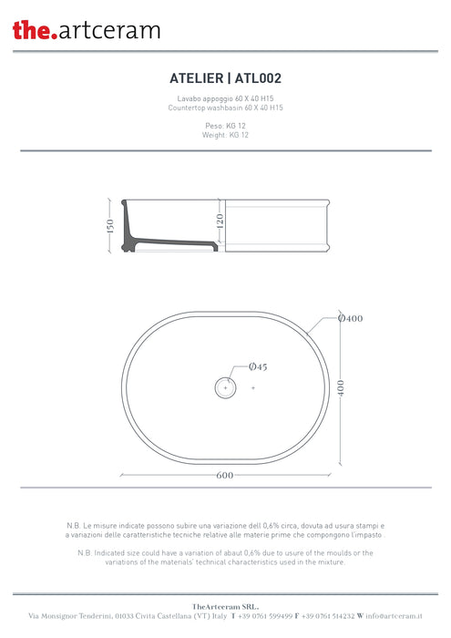 Lavoar Blat Atelier Artceram 60x40cm-atl002