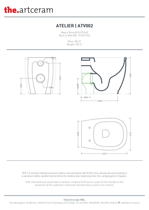 Vas WC Stativ Artceram Atelier 37×52 cm – atv002