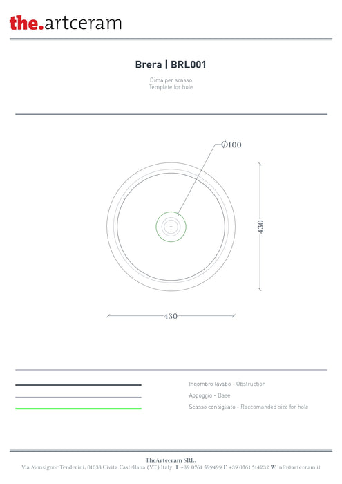 Lavoar Blat Rotund Brera Artceram Ø43cm –brl001