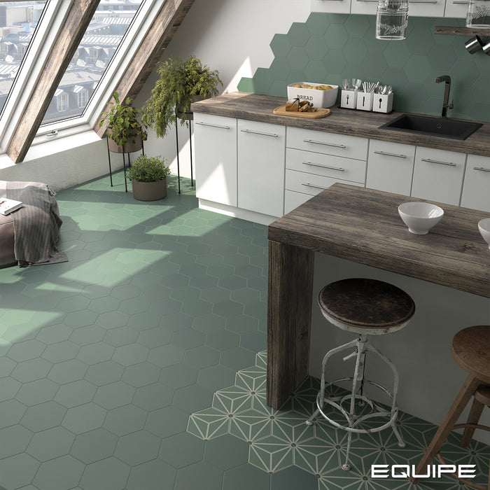 Gresie Hexagonală Coimbra pickle green 17.5×20 cm – Finisaj Mat | Equipe Spania