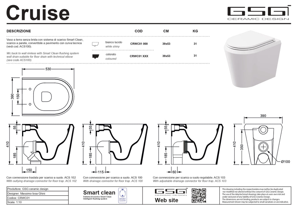 Vas WC Stativ Cruise – Tortora satinato (cod.029) | GSG Ceramica Italia