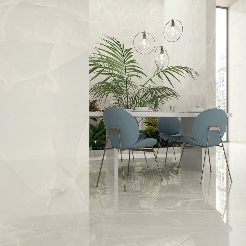 Gresie porțelanată Agate Sabbia 60 × 120 cm, lucios, aspect marmură – Baldocer