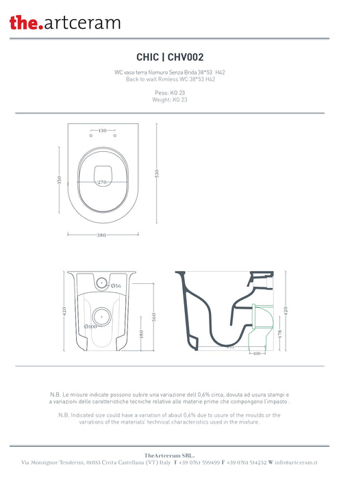 Vas WC Stativ Chic Artceram 38x53cm -chv002