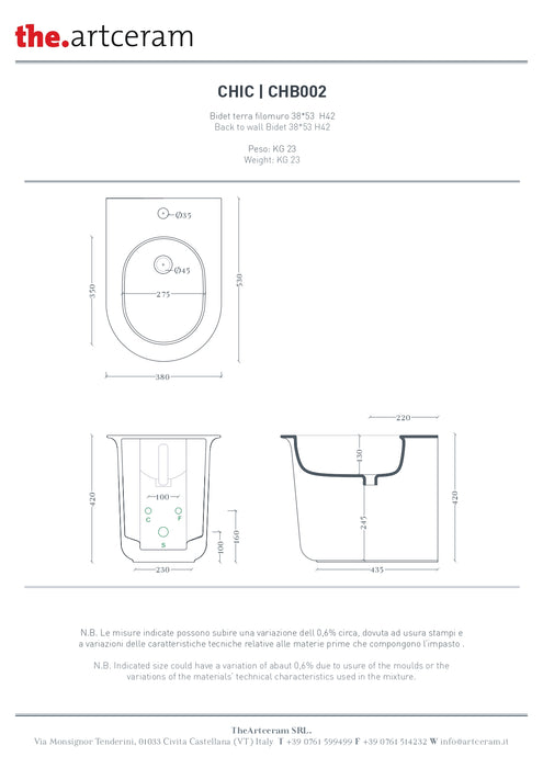 Bideu Stativ Chic Artceram 38x53cm -chb002