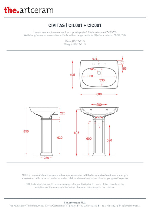 Lavoar Civitas Artceram 68x50cm -cil001