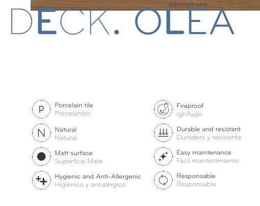 Gresie porțelanată antiderapantă Deck Olea 23 × 120 cm, aspect lemn – Geotiles